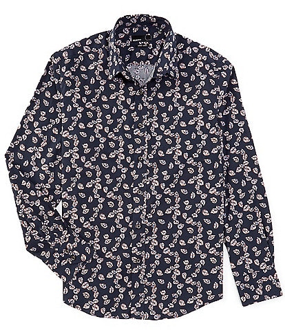 Quieti Stretch Leaves Print Modern Fit Long Sleeve Woven Shirt