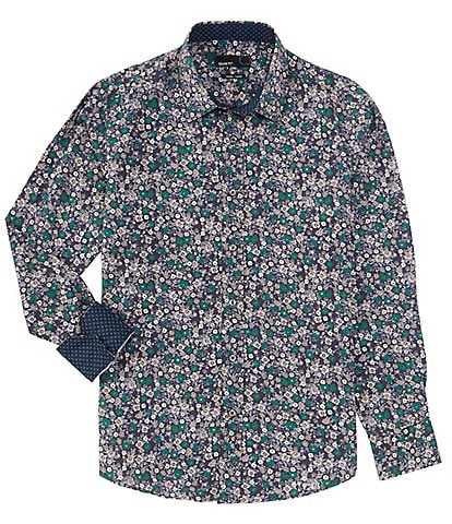 Quieti Stretch Multi-Color Floral Print Long Sleeve Woven Shirt