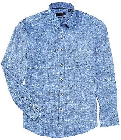 Quieti Stretch Textured Print Long Sleeve Woven Shirt