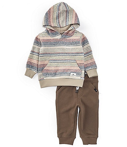 Quiksilver Baby Boys 12-24 Months Long Sleeve Striped/Solid Reversible Terrycloth Hoodie & Solid Terrycloth Jogger Pant Set