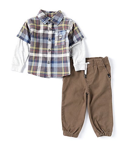 Quiksilver Baby Boys 12-24 Months Plaid/Solid Two-Fer Shirt & Solid Jogger Pant Set