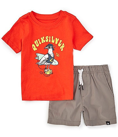 Quiksilver Baby Boys 12-24 Months Short-Sleeve Bird Graphic Jersey Tee & Solid Tech Shorts Set
