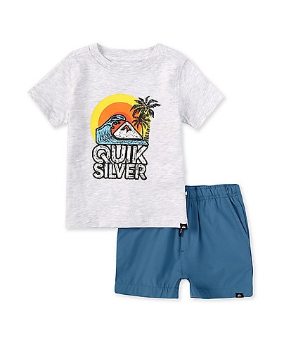 Quiksilver Baby Boys 12-24 Months Short-Sleeve Logo/Sun Graphic Jersey T-Shirt & Solid Tech Shorts Set