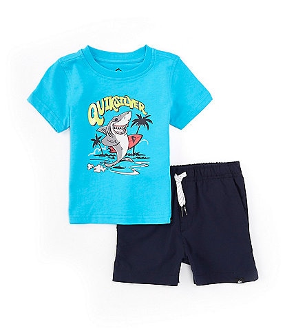 Quiksilver Baby Boys 12-24 Months Short-Sleeve Shark Graphic Jersey T-Shirt & Solid Tech Shorts Set