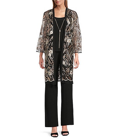 R & M Richards  Multi Needle Sequence Duster 3-Piece Pantsuit