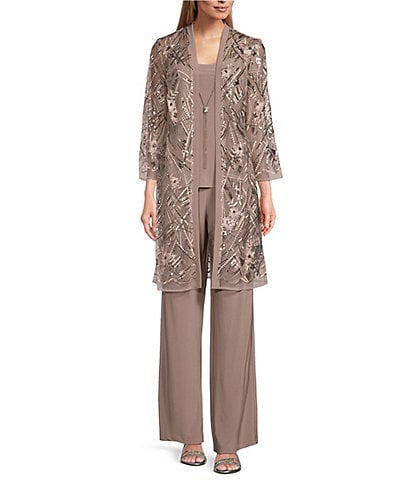 R & M Richards  Multi Needle Sequence Duster 3-Piece Pantsuit