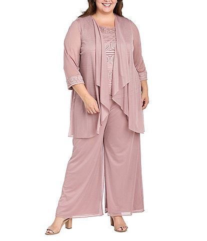 R & M Richards 3 Piece Beaded Duster Pant Set