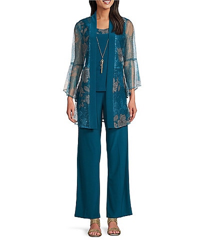 R & M Richards 3-Piece Sequin Mesh Pant Set