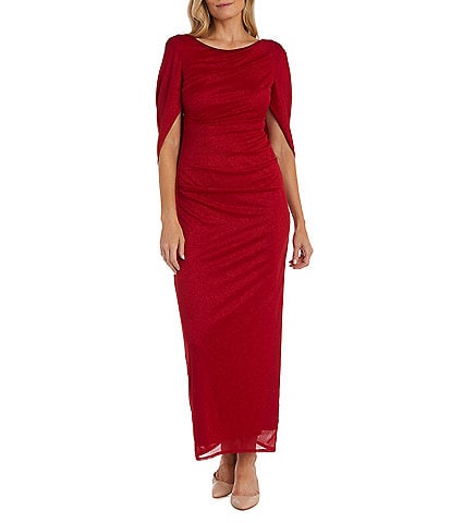 R & M Richards Cape Sleeve Crew Neck Draped Back Gown