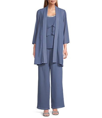 R & M Richards Crepe Chiffon 3/4 Sleeve 3-Piece Pantsuit