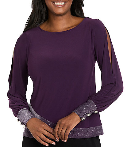 R & M Richards Jersey Glitter Knit Long Sleeve Blouse