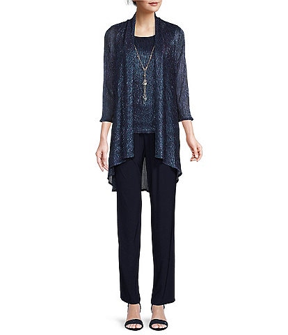 R & M Richards Metallic Crinkle 3-Piece Pants Set