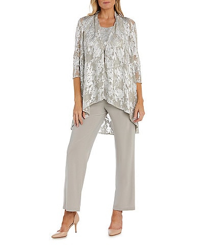 R & M Richards Petite Size 3/4 Sleeve Round Neck 3-Piece Pant Set