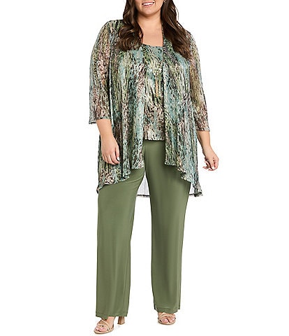 R & M Richards Plus Size 3-Piece Printed Moonlight Metallic Knit Set