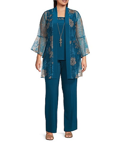R & M Richards Plus Size 3-Piece Sequin Mesh Pant Set