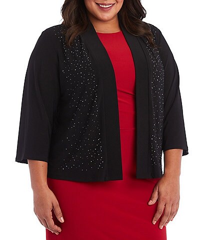 R & M Richards Plus Size 3/4 Sleeve Beaded Cover Up