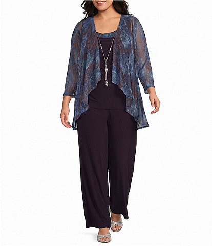 R & M Richards Plus Size Metallic Pleated 3 Piece Pant Suit