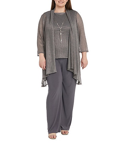 R & M Richards Plus Size Crinkle Metallic 3-Piece Pant Set