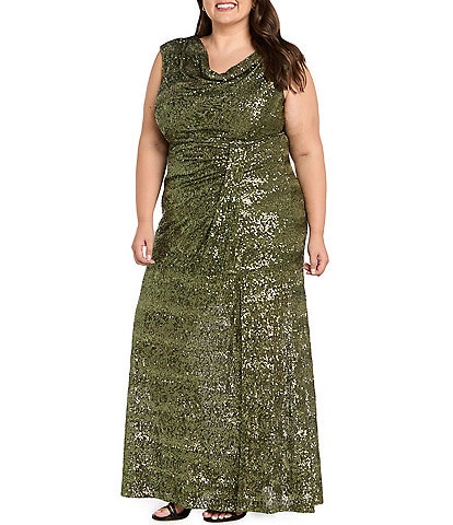R & M Richards Plus Size Sequin Long Dress