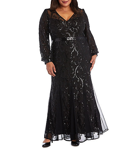 R & M Richards Plus Size Sequin Mesh Long Dress