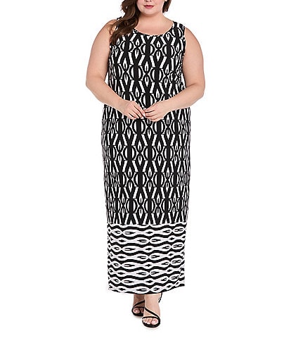 R & M Richards Plus Size Sleeveless Geo Print Sheath Dress