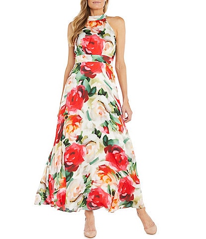 R & M Richards Sleeveless Halter Neck Floral Maxi Dress