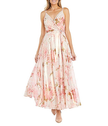 R & M Richards Sleeveless V-Neck Floral Faux Wrap Dress