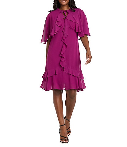 R & M Richards Two Piece Chiffon Ruffle Detail Capelet Dress