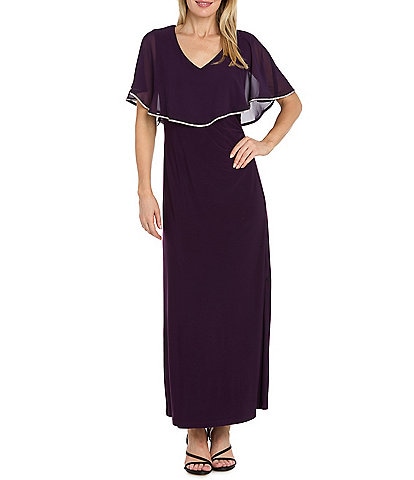 R & M Richards V-Neck Caplet Long Dress