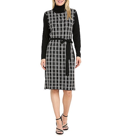 R & M Richards Windowpane Belted Shift Dress