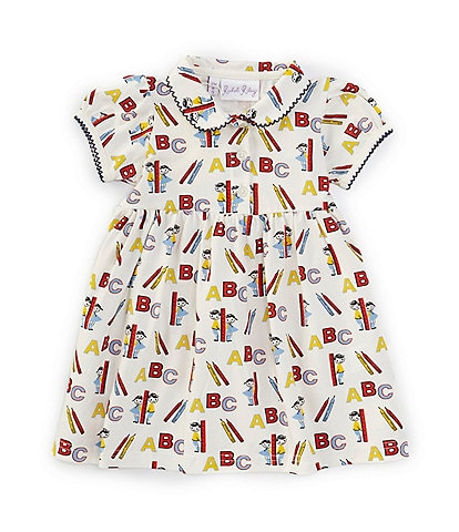 Rachel Riley Baby Girl 12-24 Months Collared Neck Short Sleeve Allover ABC Print Dress