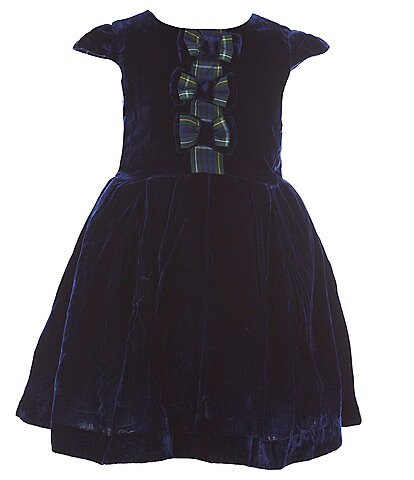 Rachel Riley Little Girls 2-6 Navy Tartan Velvet Bow Dress