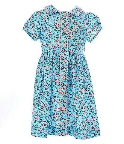 Rachel Riley Little Girls 2-6 Puff Short-Sleeve Floral Print Button-Front Fit-And-Flare Dress