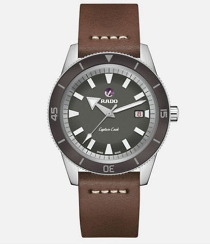 RADO Men's Captain Cook Automatic Brown Leather Strap Watch