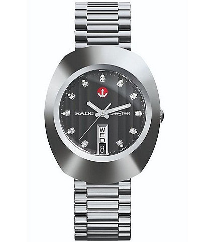 RADO Men's The Original Automatic Black Dial Stainless Steel Bracelet Watch