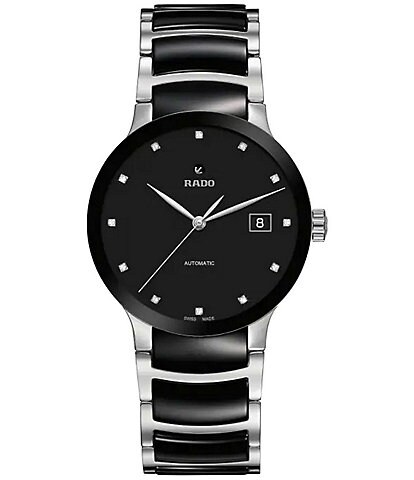 RADO Unisex Centrix Automatic Diamonds Black Dial Two Tone Stainless Steel Bracelet Watch