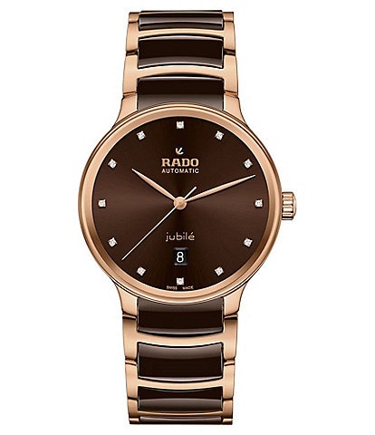 RADO Unisex Centrix Diamonds Automatic Two Tone Brown Stainless Steel Bracelet Watch
