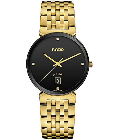 RADO Unisex Florence Classic Diamonds Quartz Analog Black Dial Gold Stainless Steel Watch