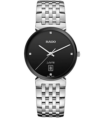 RADO Unisex Florence Classic Diamonds Quartz Analog Black Dial Silver Stainless Steel Bracelet Watch