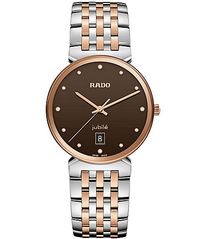 RADO Unisex Florence Classic Diamonds Quartz Analog Two-Tone Brown Dial Stainless Steel Bracelet Watch