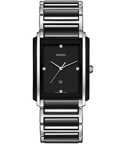 RADO Unisex Integral Diamonds Quartz Analog Black Dial Two Tone Stainless Steel Bracelet Watch