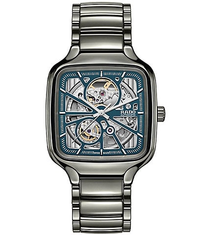 RADO Unisex True Square Automatic Open Heart Ceramic Bracelet Watch