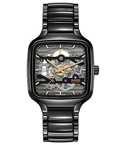 RADO Unisex True Square Skeleton Automatic Black Ceramic Bracelet Watch