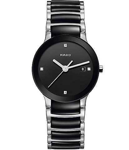 RADO Women's Centrix Diamonds Analog Black Dial Bracelet Watch