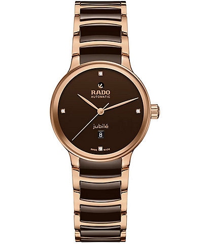 RADO Women's Centrix Diamonds Automatic Brown Two Tone Stainless Steel Bracelet Watch