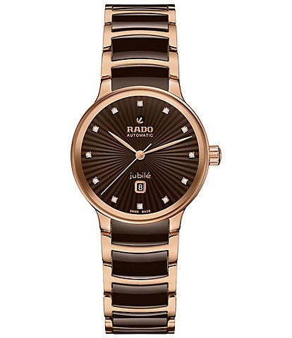 RADO Women's Centrix Diamonds Automatic Two Tone Stainless Steel Brown Dial Bracelet Watch