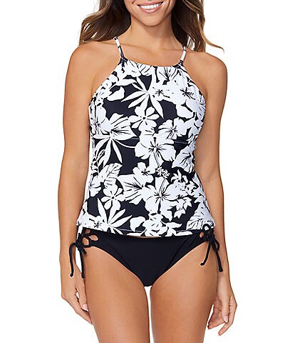 Raisins Aloha Beach St. Croix Floral Print High Neck Tankini Swim Top & Sweet Side Tie Swim Bottom