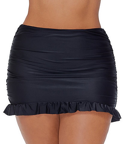Raisins Curve Plus Size Echo Solid High Waist Ruffle Skirt Swim Bottom