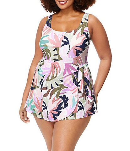 Raisins Curve Plus Size Taormina Calabria Square Neck Swimdress One Piece Swimsuit