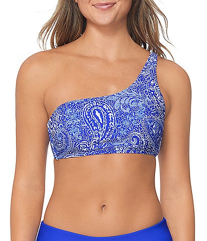 Raisins Flamenco Beach Shine On Paisley Print Asymmetrical Neck One-Shoulder Swim Top